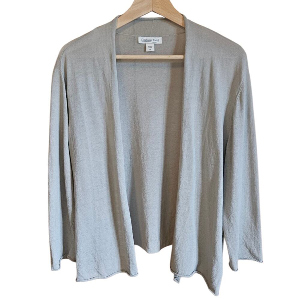 Coldwater Creek Size XL Light Grey Open Front Cascade Drape Cardigan Sweater